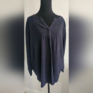 Lucky Brand Women's Navy Lace Detail Top 3X Plus